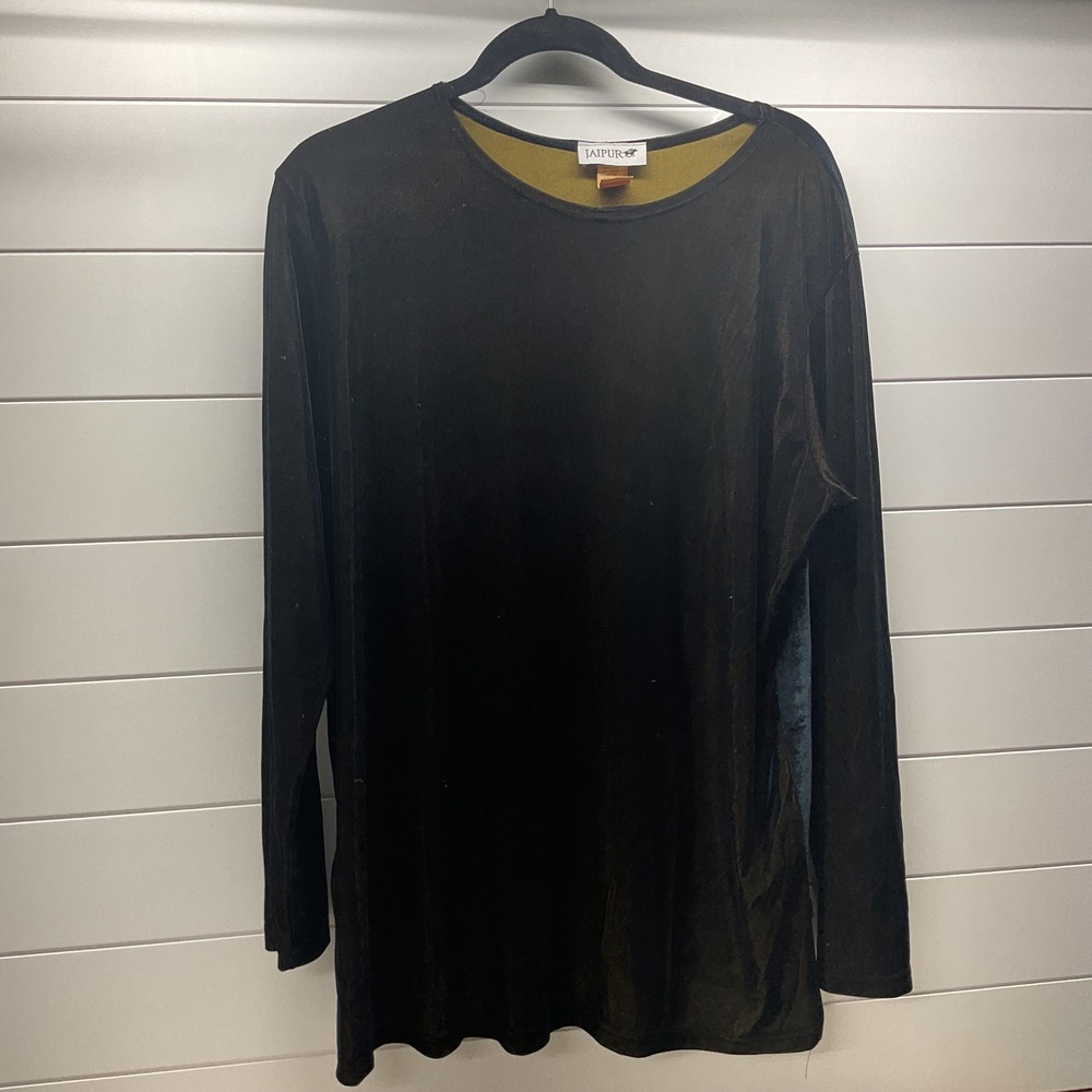 Jaipur Womens XL Long Sleeve Velvet Tunic Top Olive Green Gold Shimmer USA Made